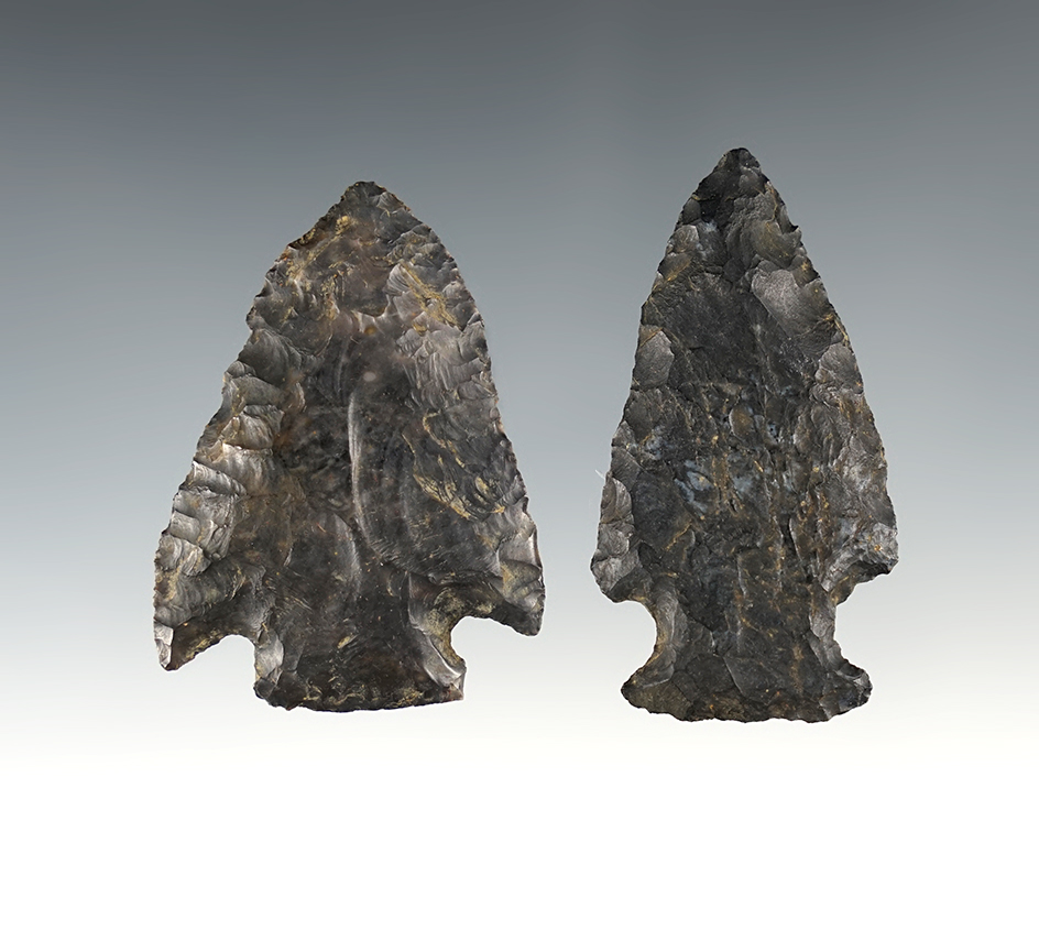 Pair of nice Black Jasper points found on Home Farm in New Castle Co., Delaware.