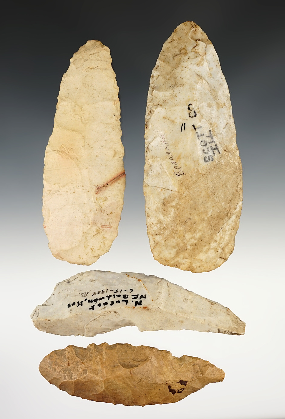 Set of 4 Midwest Flint Tools in nice condition. The largest is 5".