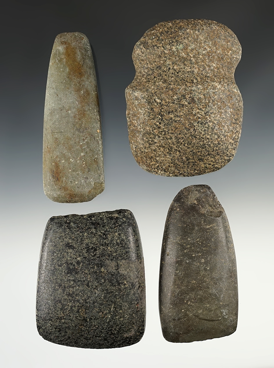 Set of 4 nice Kentucky/Tennessee area Chardstone tools. The largest is 4 1/8".