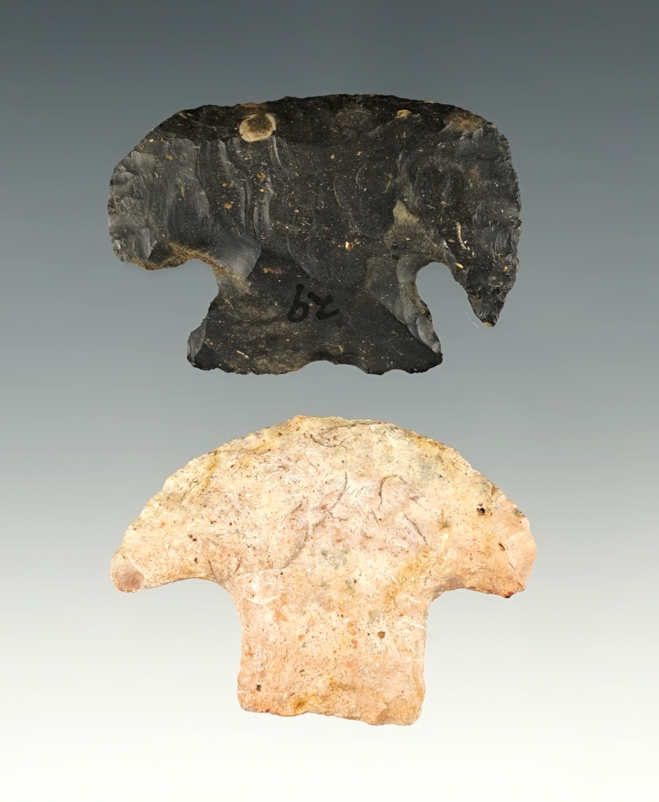 Two large 1 1/8" x 1 3/4"  Hafted Scrapers found in Knox Co., Ohio. Ex. Hooks.