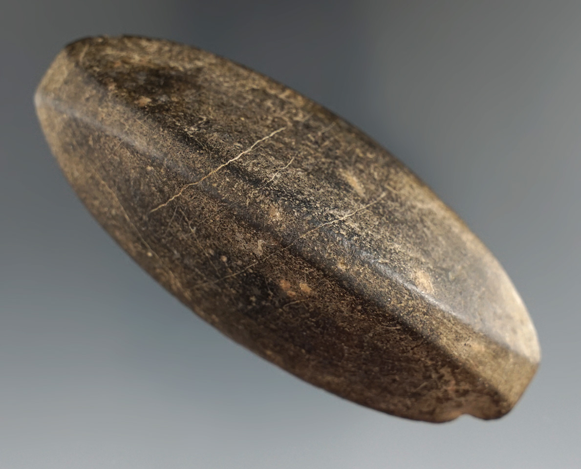 3 3/8" rare Hardstone faceted Loafstone or Weight. Found in Erie Co., Ohio.