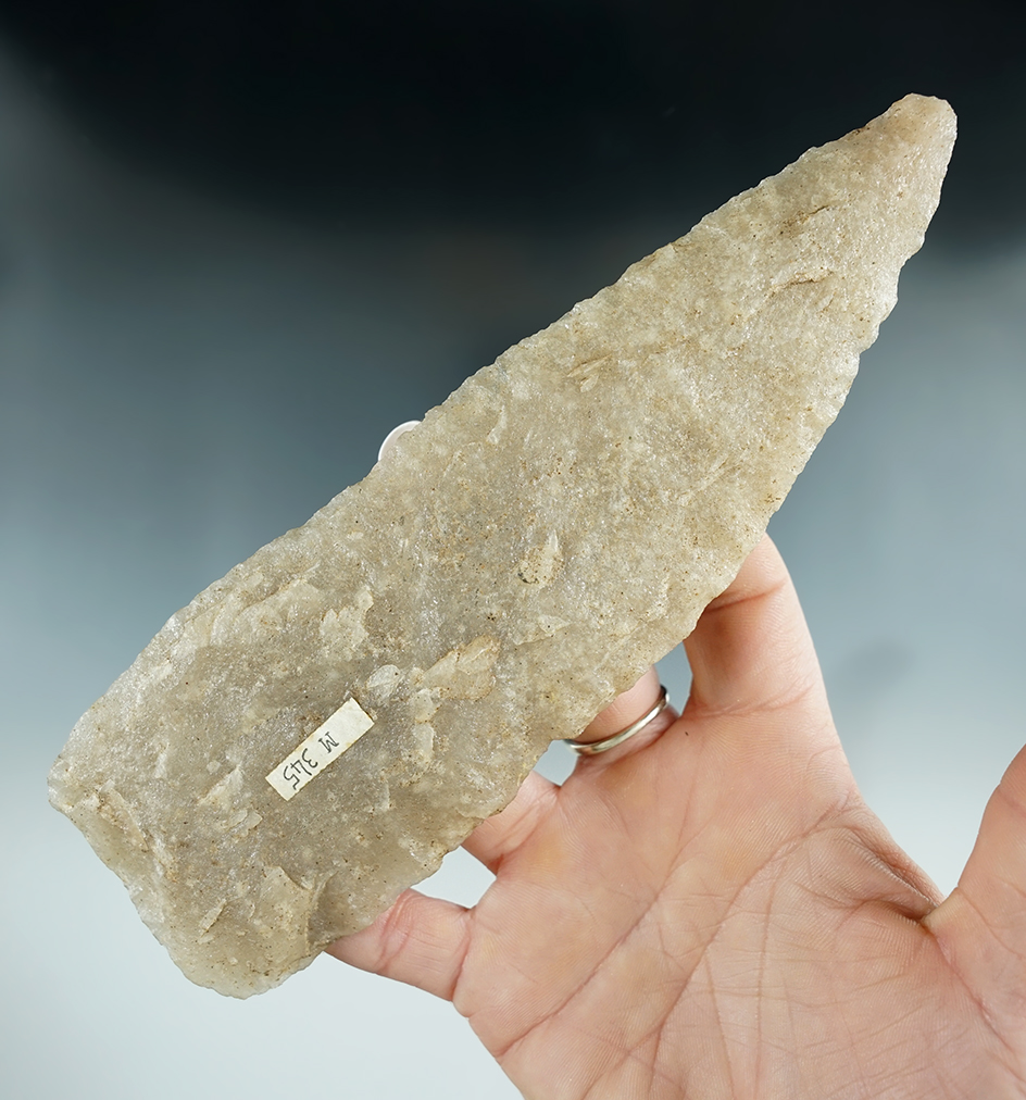 large!7 1/8" Talahatta "Snowflake" quartz Archaic Blade. Found in Mississippi.
