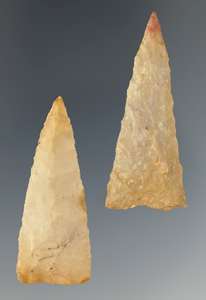 Pair of Mississippian triangle points found in Kentucky, largest is 1 11/16".