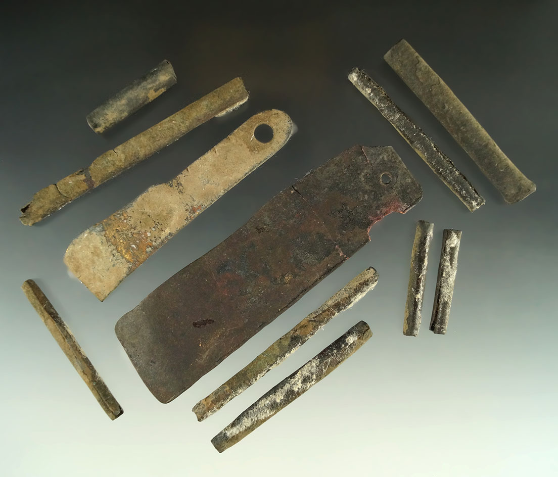 Set of 11 copper ornaments found near Maryhill, along the Columbia River, largest is 3 13/16".