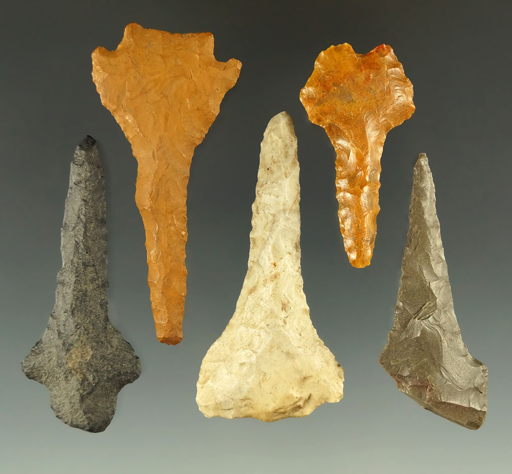 Nice group of five Drills found in the Great Basin area, largest is 2 5/16".