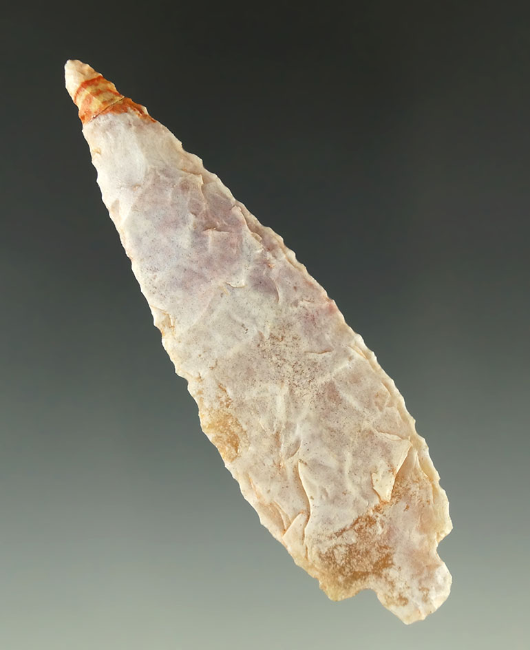 3 1/16" short stemmed dart point - tip is broken and glued tight - southeast Utah.