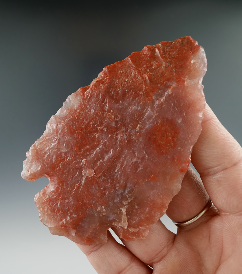 Exceptional material! 3 9/16" Cornernotch knife - highly translucent red and clear agate - Utah.