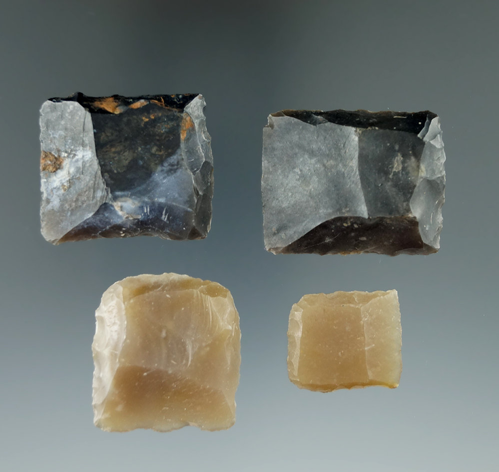 Set of four black powder gun Flints from the late 1700s-early 1800s. Largest is 1 5/8".