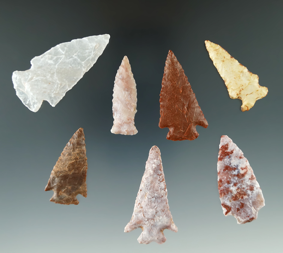 Set of seven nicely made arrowheads found in Utah , largest is 2 3/16".