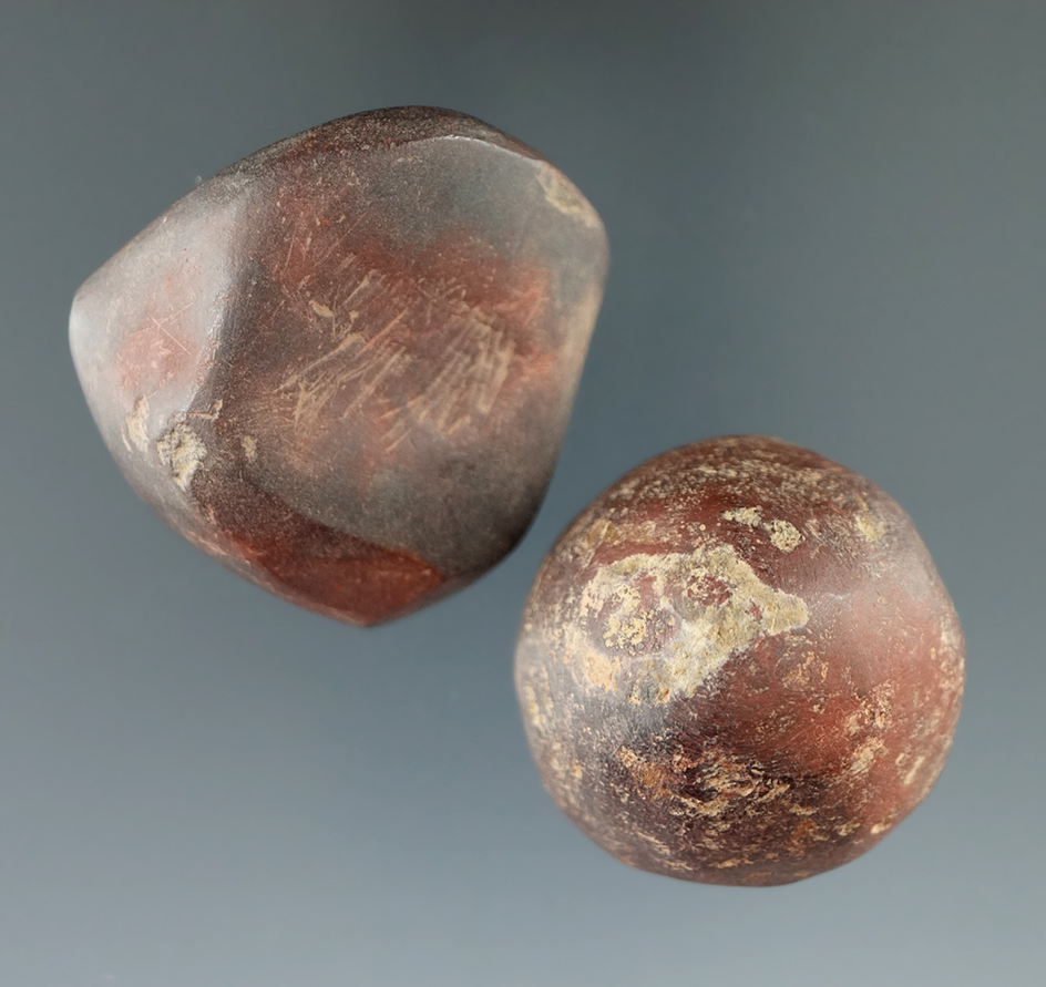 2 hematite artifacts found in Searcy County Arkansas by J. W. McManus including a 1 3/8" cone.