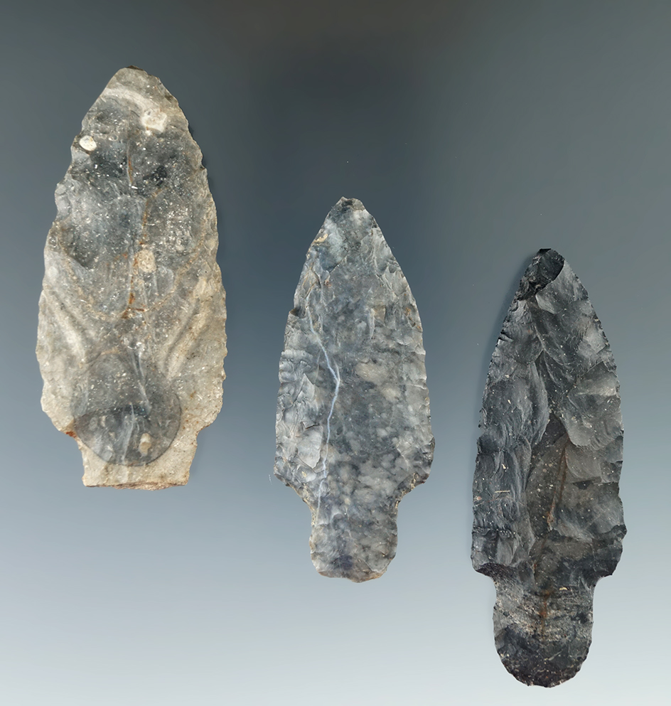 Set of three Stemmed Knives found in Michigan, largest is 3 1/16".