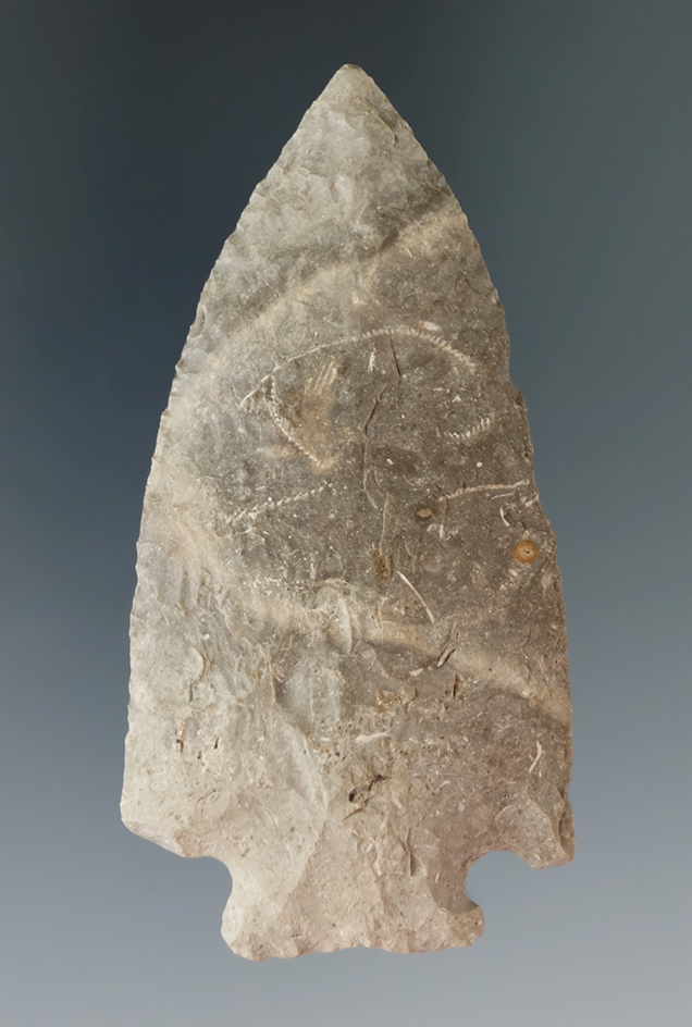 3 1/8" Archaic Cornernotch made from Bayport chert found in Michigan.