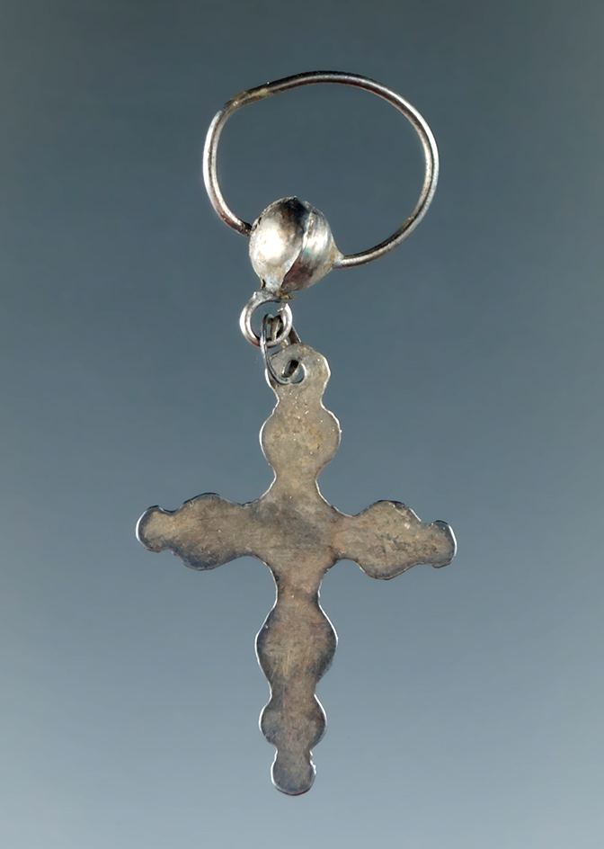 1" long trade Cross - circa 1671-1699 found by Robert Bennett in 2008 in Mackinac County Michigan.