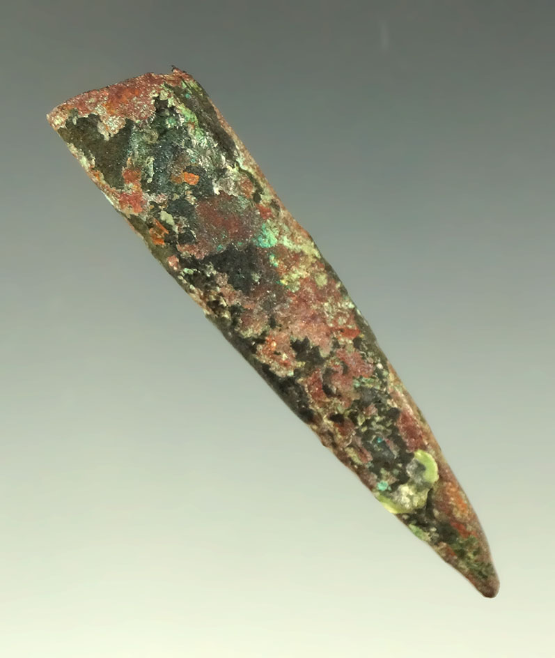 Rare! 2" long "old copper culture" conical arrowhead found in Michigan.