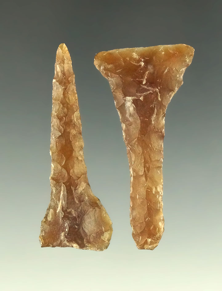 Pair of Drills made from Knife River Flint found in the Dakotas. Largest is 1 7/8".