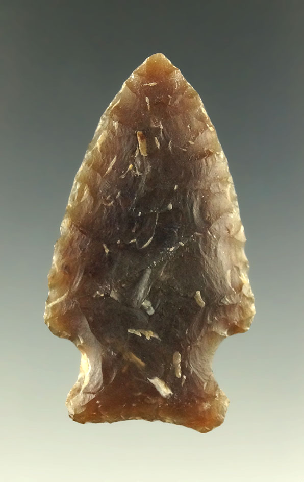 1 13/16" semi translucent Knife River Flint arrowheads found in the Dakotas.