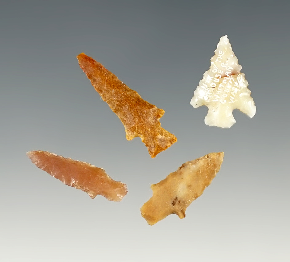 Set of 4 colorful points found in Plymouth, Washington in the 1960's. The largest is 15/16".