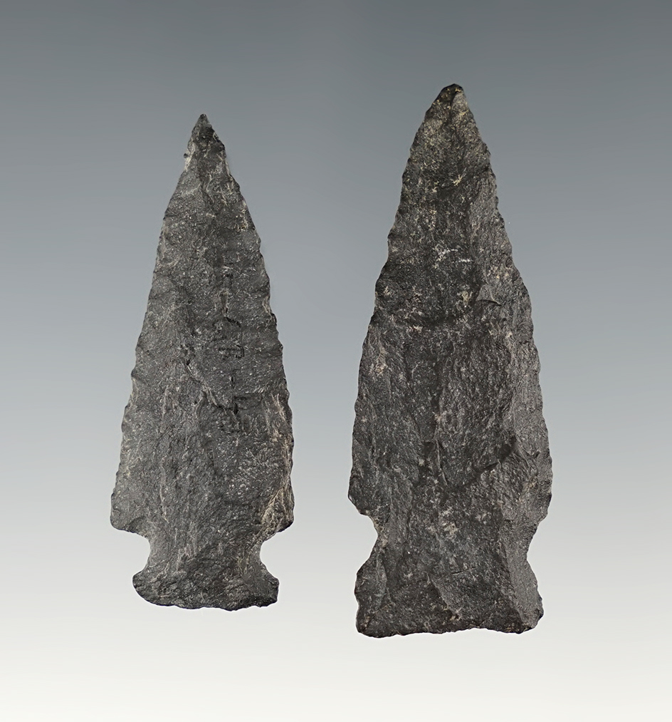 Pair of well made Basalt points found in Benton Co., Washington. The largest is 2".