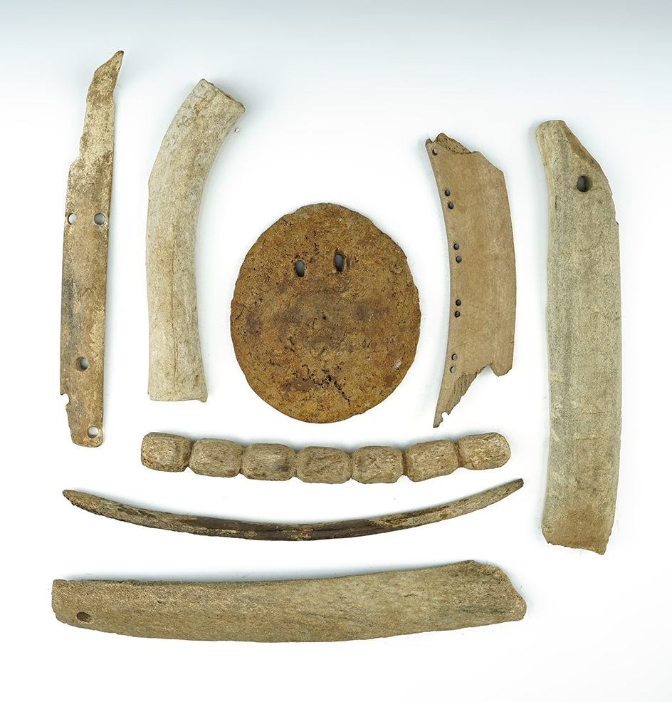 Set of 8 assorted Inuit Bone tools found in Alaska. Come with a Bennett COA.