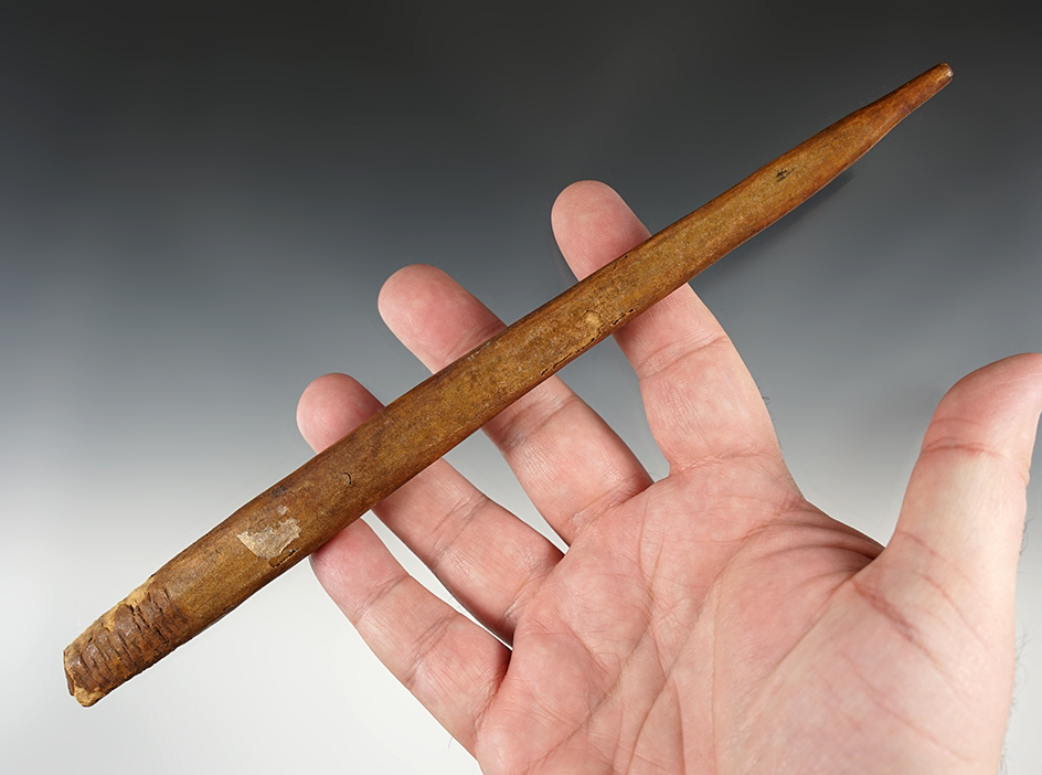 Large 9 1/4" Bone weaving tool found in Alaska.