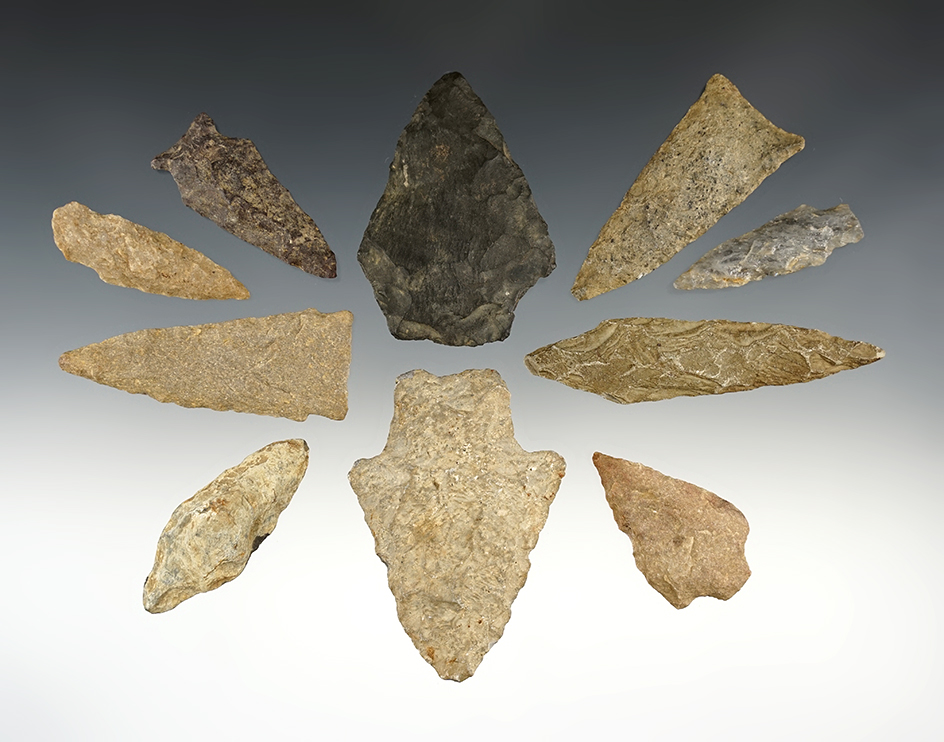 Set of 10 points found in Wakefield Massachusetts. Ex. Lynn Heatlie. The largest is 2 1/8".