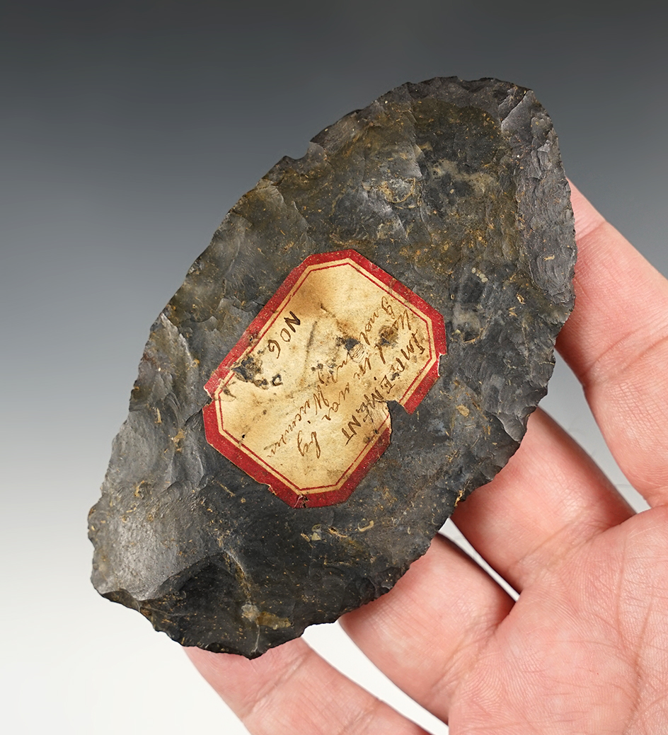 4 1/4" well patinated Archaic Blade found in Wisconsin. Comes with a Bennett COA.