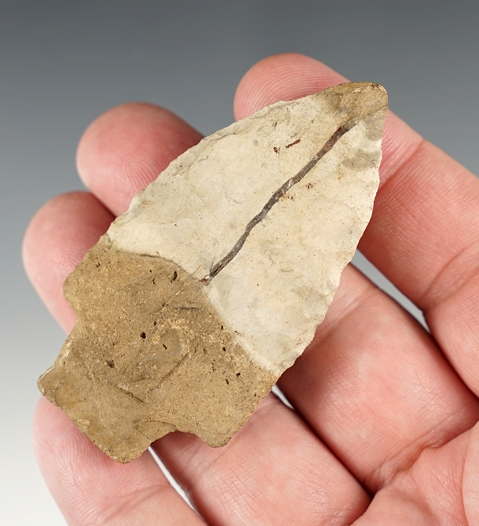 2 3/4" Stemmed point found in Michigan made from well patinated chert.