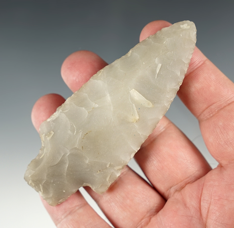 Well made 3 3/4" Stemmed Arkansas point made from Novaculite. Ex. Dilley, Jon Dickinson