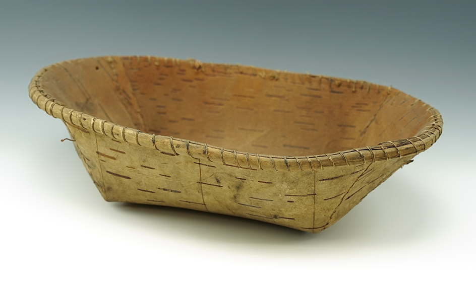 Vintage 10 1/2" long x 7 1/4" wide Birch Bark Chippewa basket collected near Red Lake, Minnesota