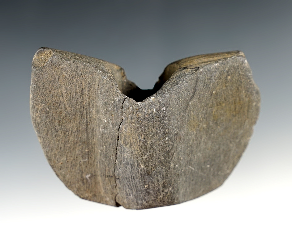 3" wide Bannerstone found close to the Bohemia River in Cecil Co., Maryland. Broken and glued