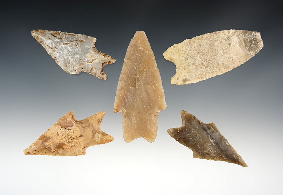 Set of 5 nice Texas points. The largest is 3 3/16".