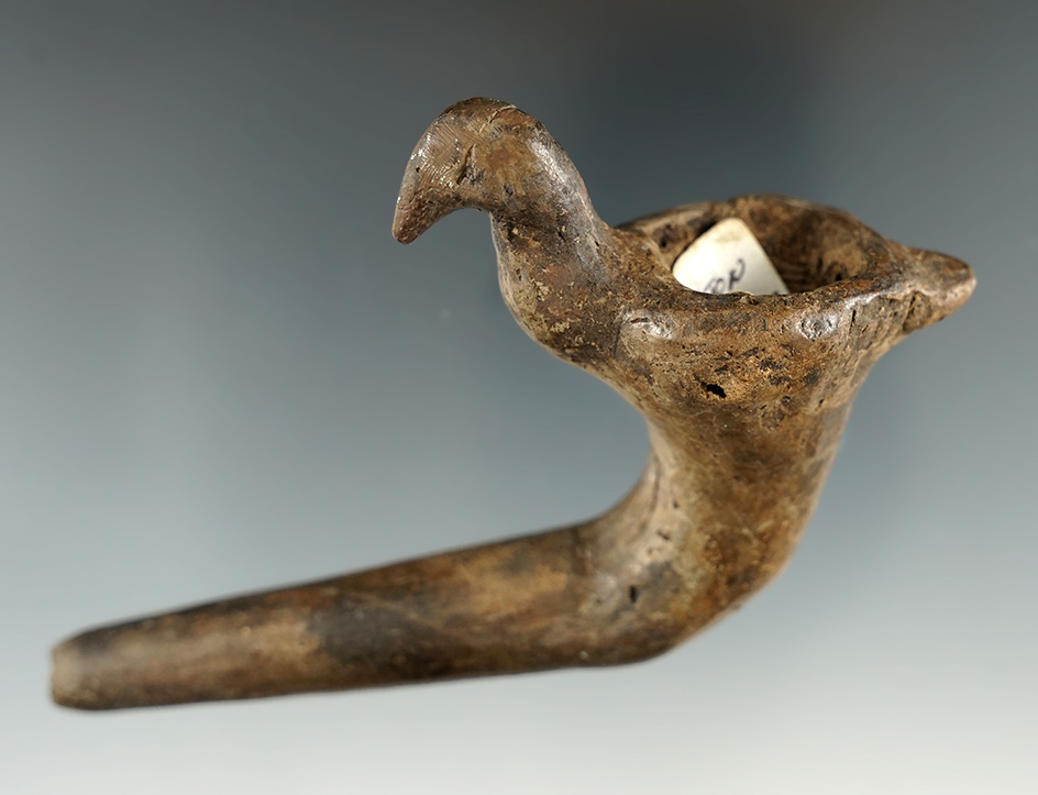 4 1/2" Huron/Petun Loon Bird Effigy Clay Pipe with restoration to part of the bowl and stem.