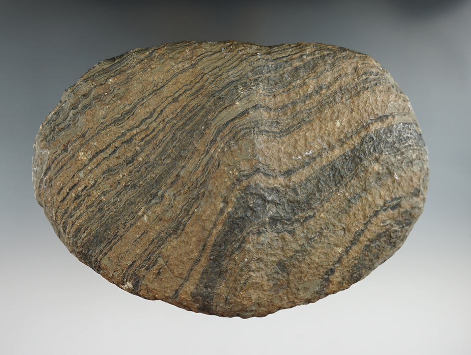 6 1/8" Highly Banded Slate Wing Banner preform. Found in Erie Co., Ohio.