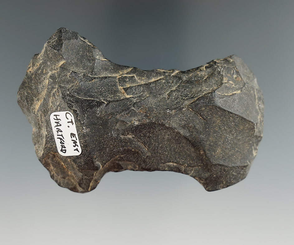 3 7/16" Double Bit Flint Axe found east of Hartford Connecticut. Ex. Alan Adkins, Derek Prindle.