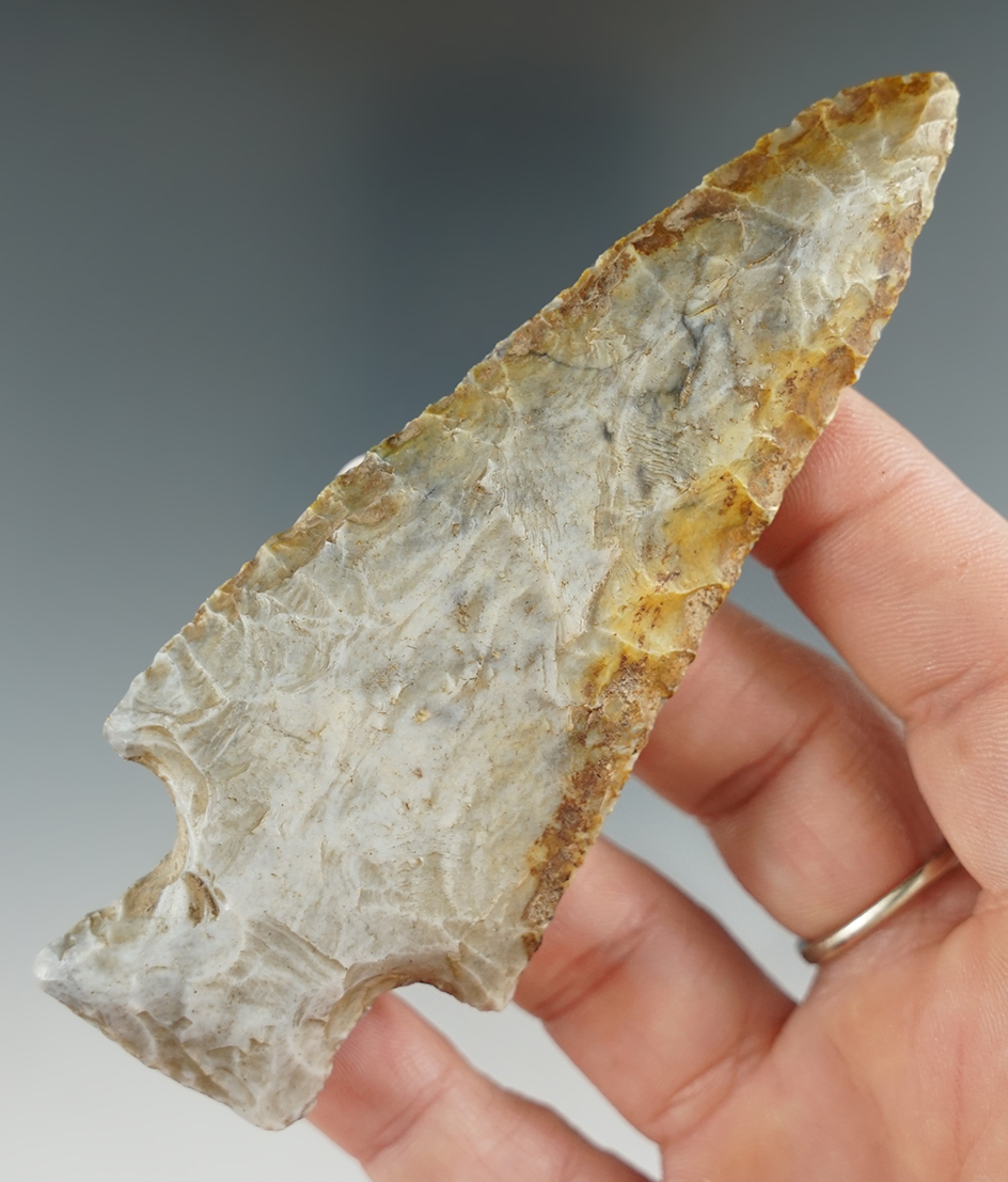 4 1/8" heavily patinated Hopewell found in Montcalm Co., Michigan. Ex. Lorenzo Badge.