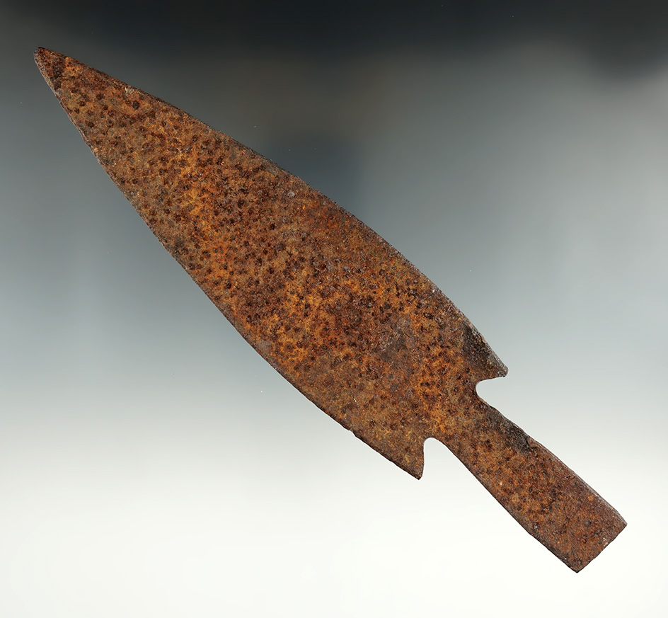 Large 8" Iron Spear Point found in Southeast Arizona in the Chiricahua Mountains.
