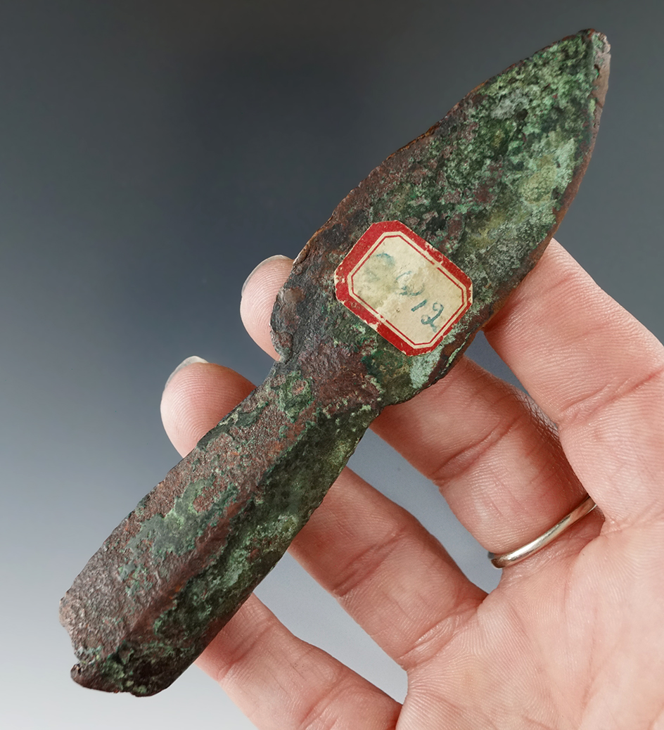 Well styled and nice! 4 9/16" Socketed Spear Point from the Old Copper Culture, Michigan.