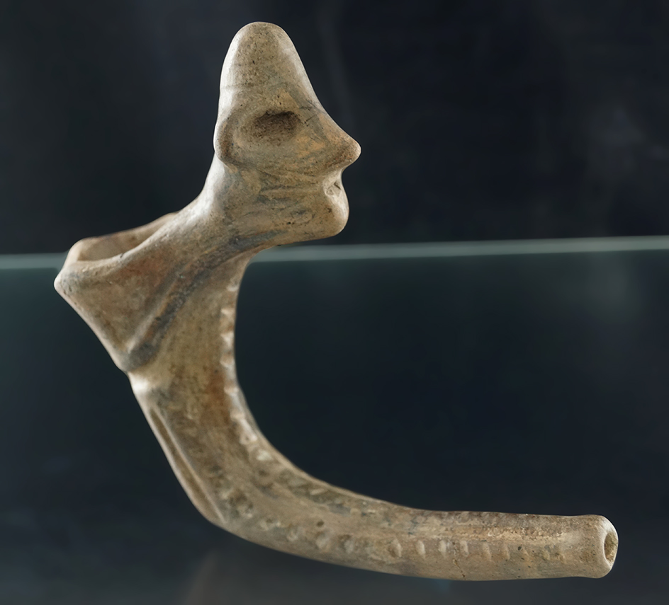 5" long Pinched Face "Blower" Pipe found in New York. Broken and restored.