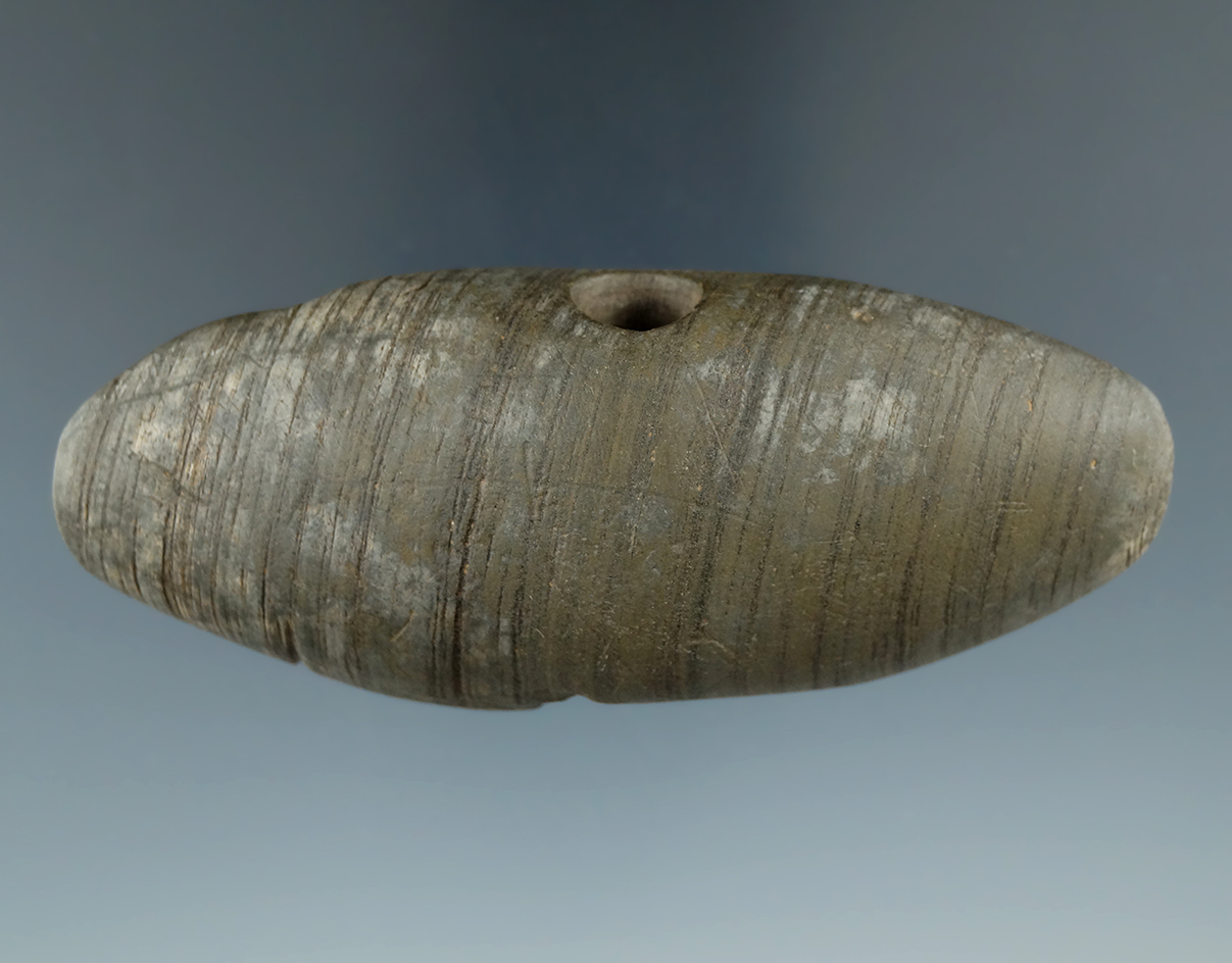 4 1/16" Green Banded Slate Wing Bannerstone found in southeastern Ohio.