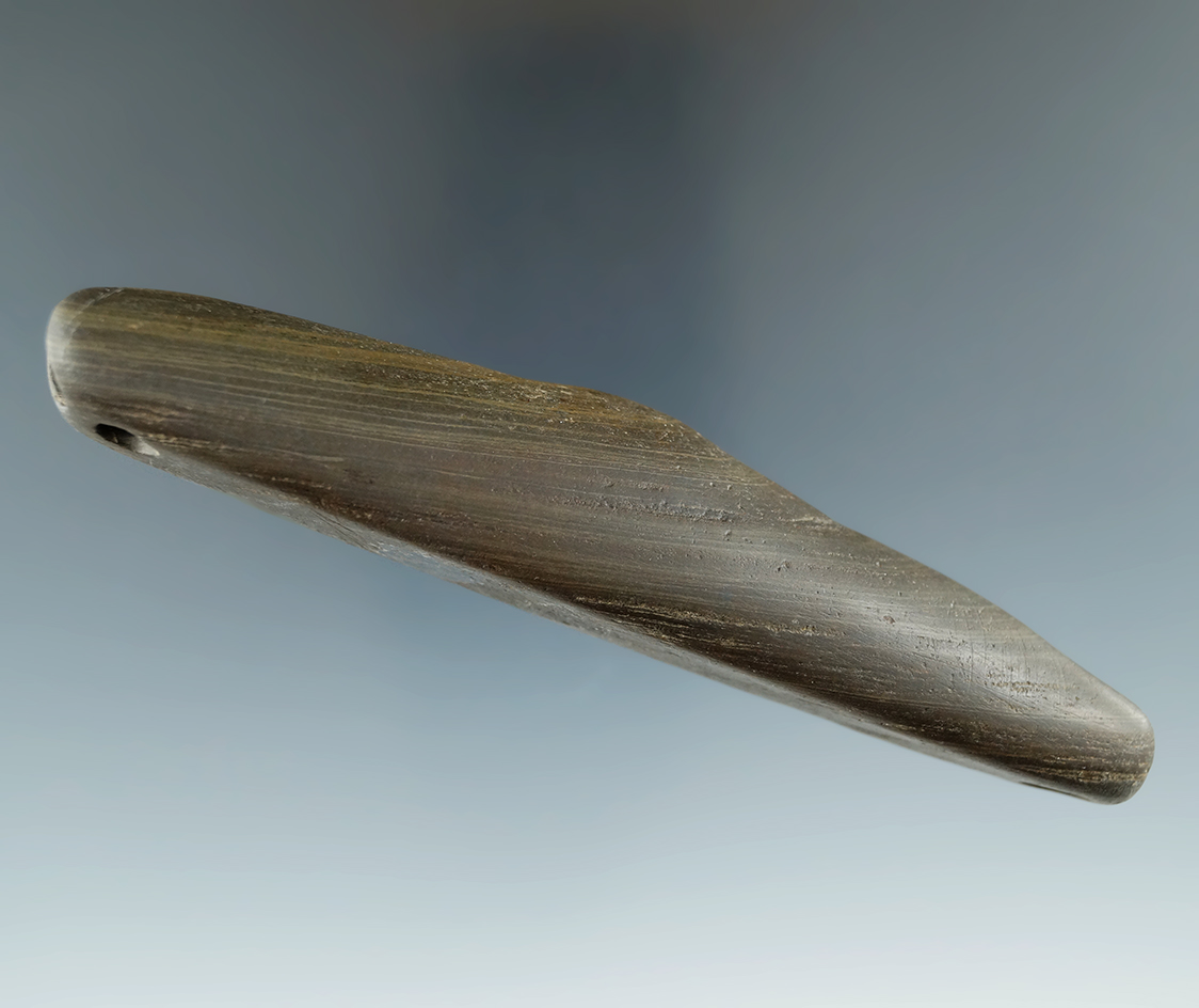 4 3/4" Highly banded Humped Bar Amulet found in Wood Co., Ohio.