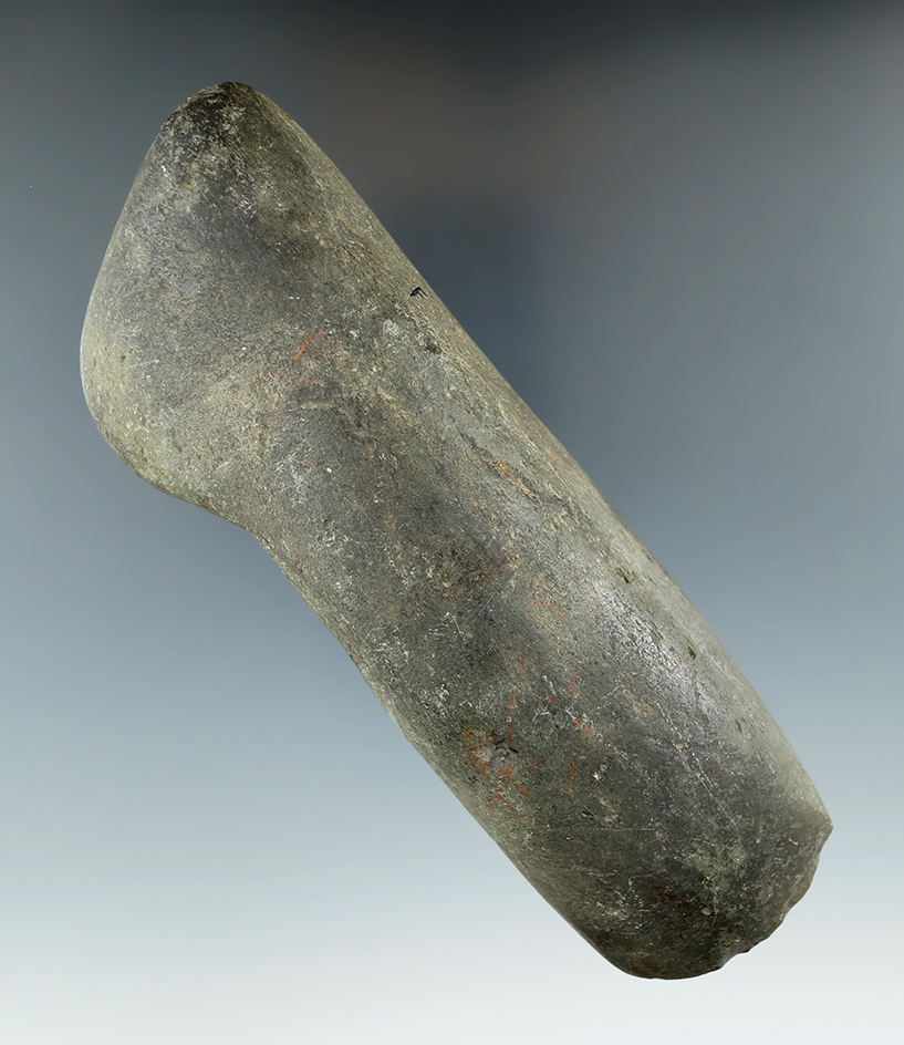 Very unique 6 1/2" Celt found in Richland Co., Wisconsin. Ex. Roger Rindt, Len Weidner.