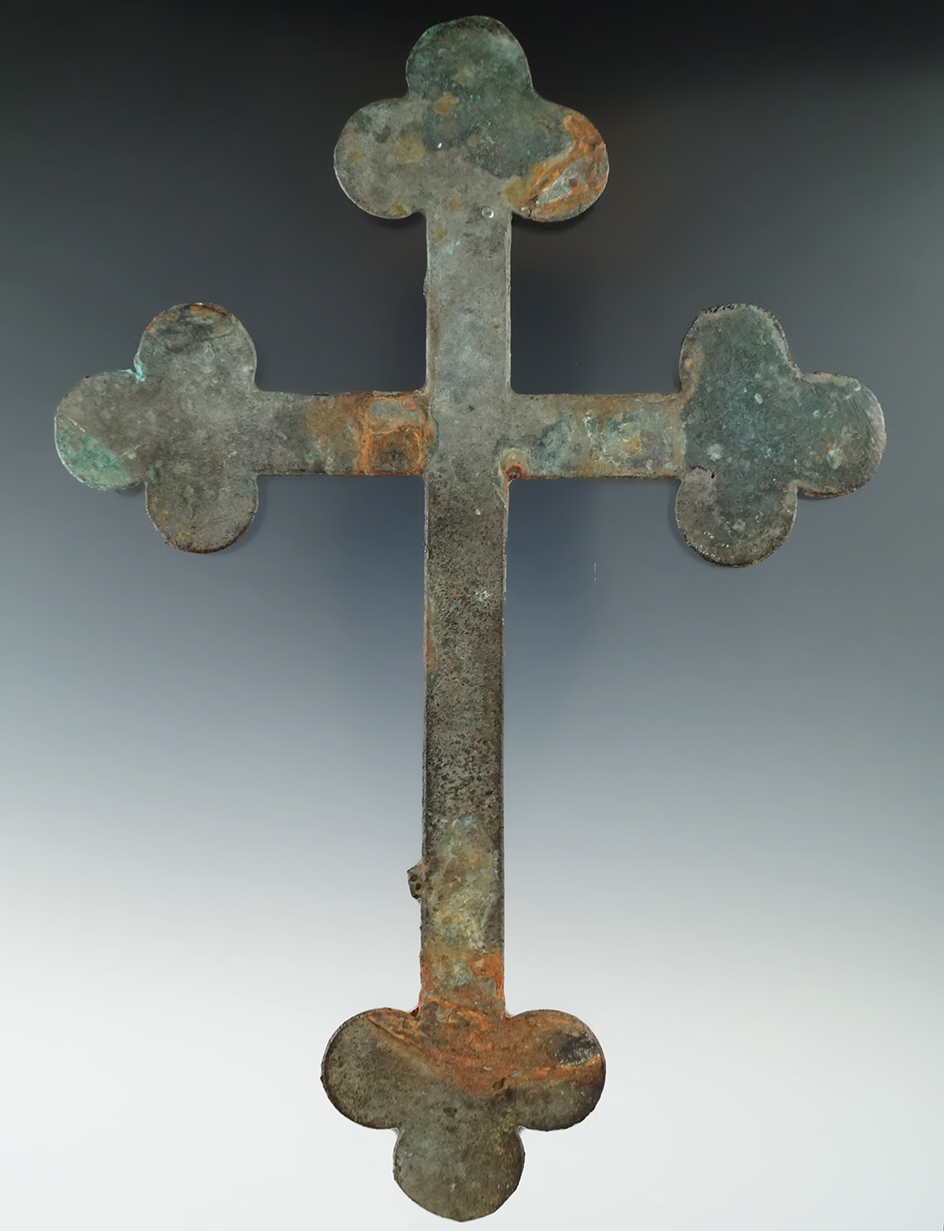Nice! Very large 7 1/4" French cast bronze trade Cross circa 1630-1650 found on Long Island.