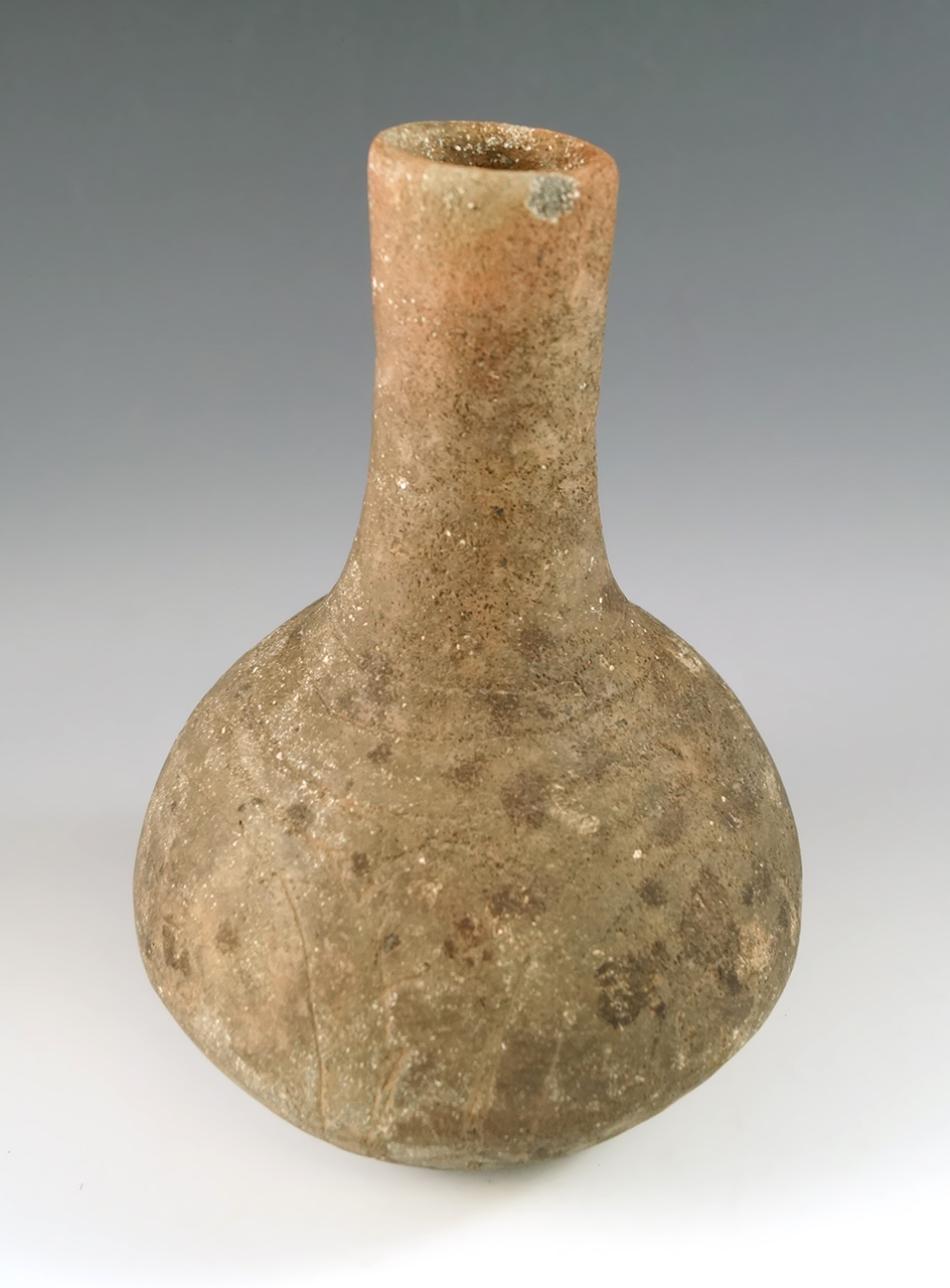 7 3/8" Tall Caddo Water Bottle in solid condition with nice incised line engravings.