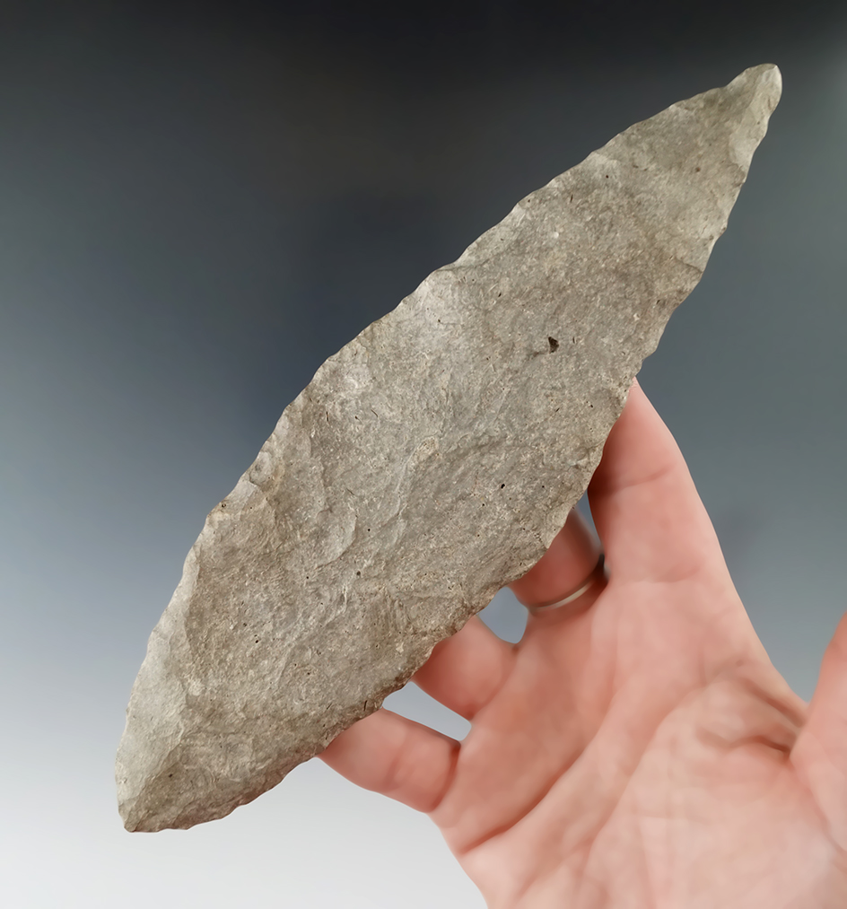 Large 7 1/8" Bi-pointed Knife made from Bayport Chert found in southern Michigan.