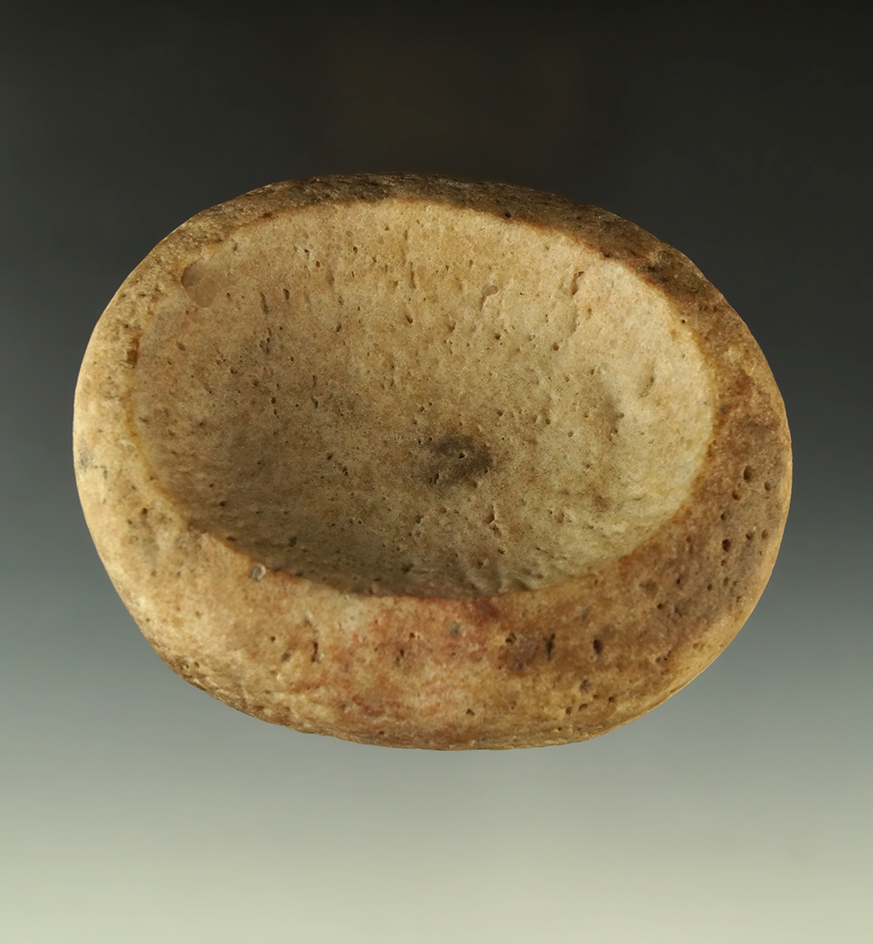 Ex. Lar Hothem! 4 1/8" Medicine bowl that is scooped out on both sides - Illinois. Ex. Hothem.