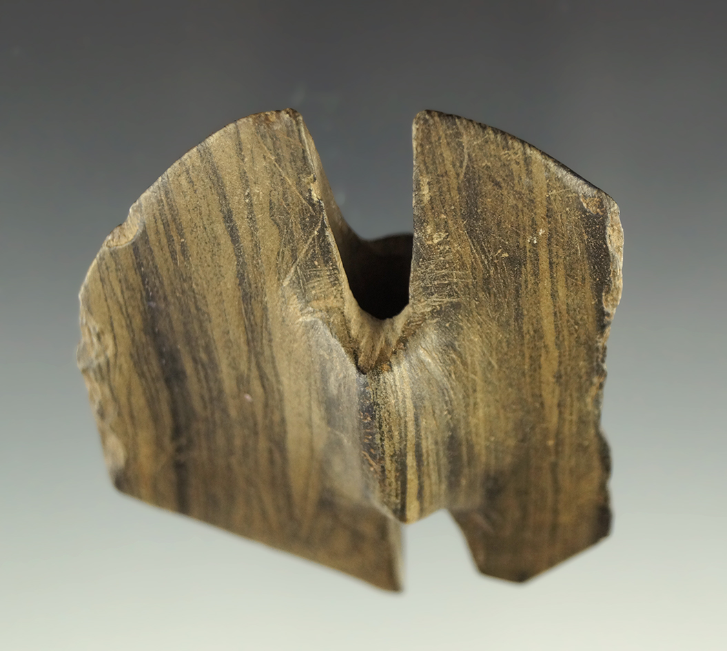 2 9/16" Double Notched Wing Bannerstone with an anciently salvaged wing - Hancock Co., Ohio.