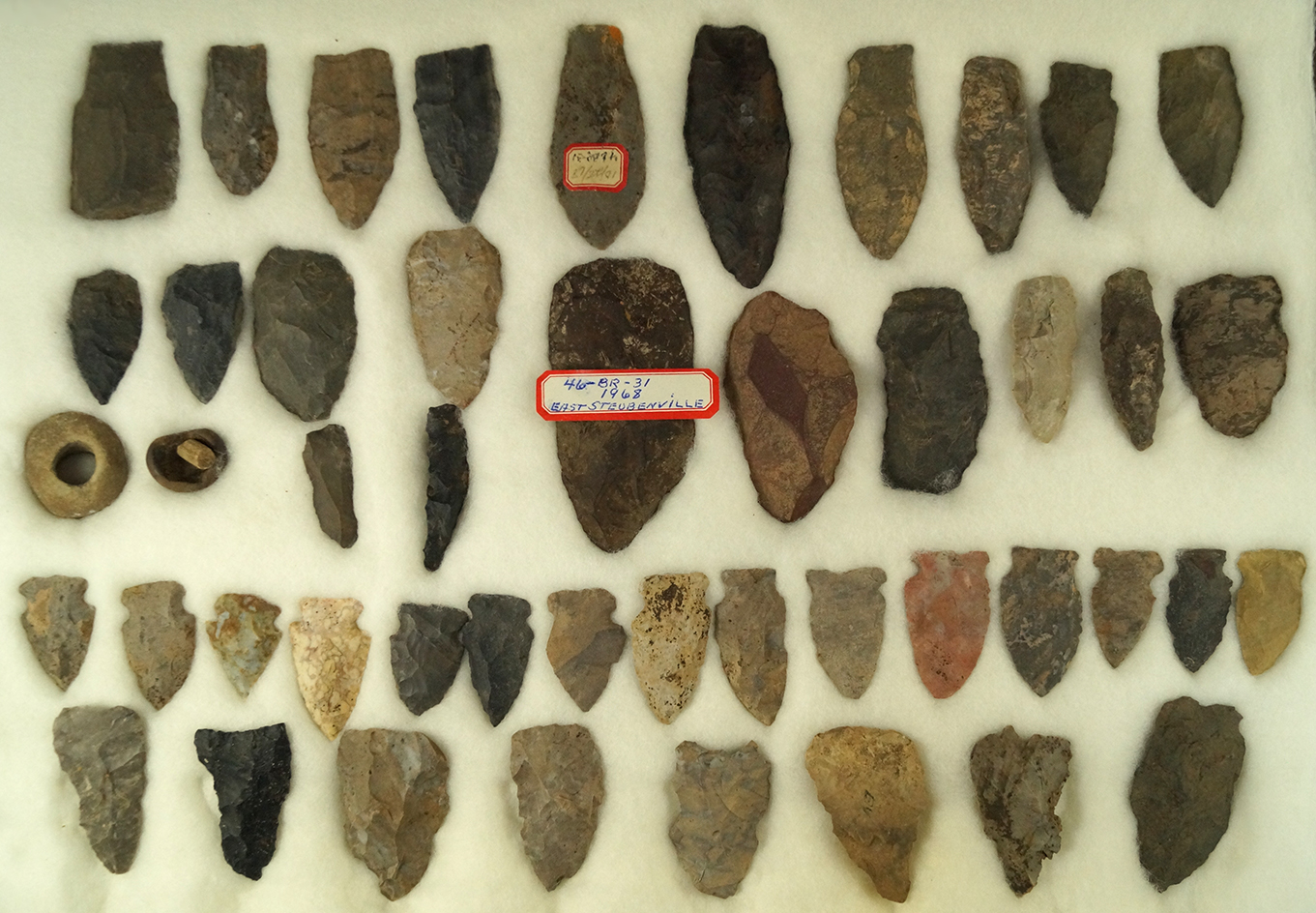 Large group of Flint artifacts collected in 1968 from the East Steubenville site. Ex. Howard Bell.