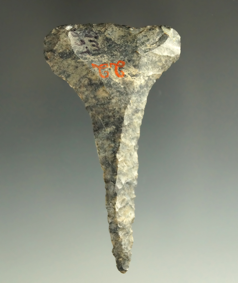 2 3/4" Coshocton Flint Expanded Base Archaic Drill - Pickaway Co., Ohio. Ex. Bunch, Hooks.