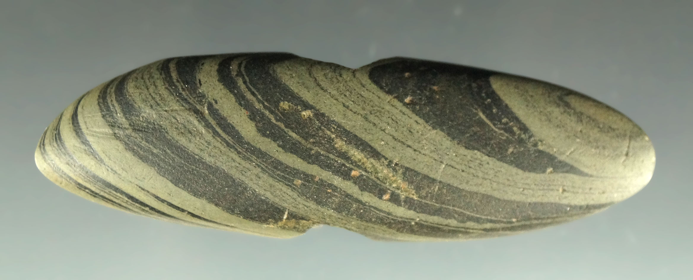 2 13/16" Miniature Pick Bannerstone made from beautifully banded glacial slate found in Ohio.