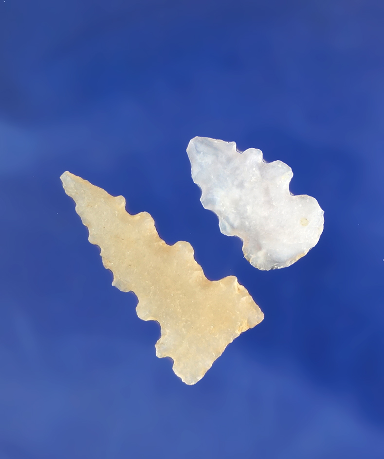 Set of two arrowheads found in New Mexico or Arizona, largest is 15/16". Both are heavily serrated.